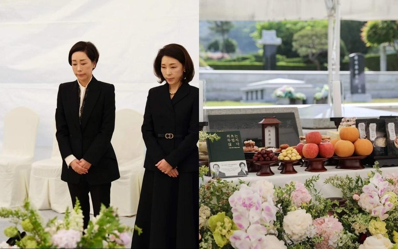 본문 이미지 - 구지은 아워홈 부회장과 둘째 언니 구명진씨가 아버지 고(故) 구자학 회장 묘소를 찾았다. (구지은 부회장 SNS 갈무리)