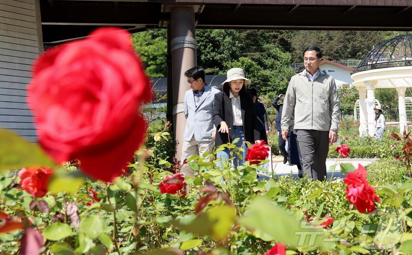 지난해 5월16일 박희조 동구청장이 대청호 장미원을 방문해 현장을 점검하는 모습  (동구 제공) 2024.5.16/뉴스1