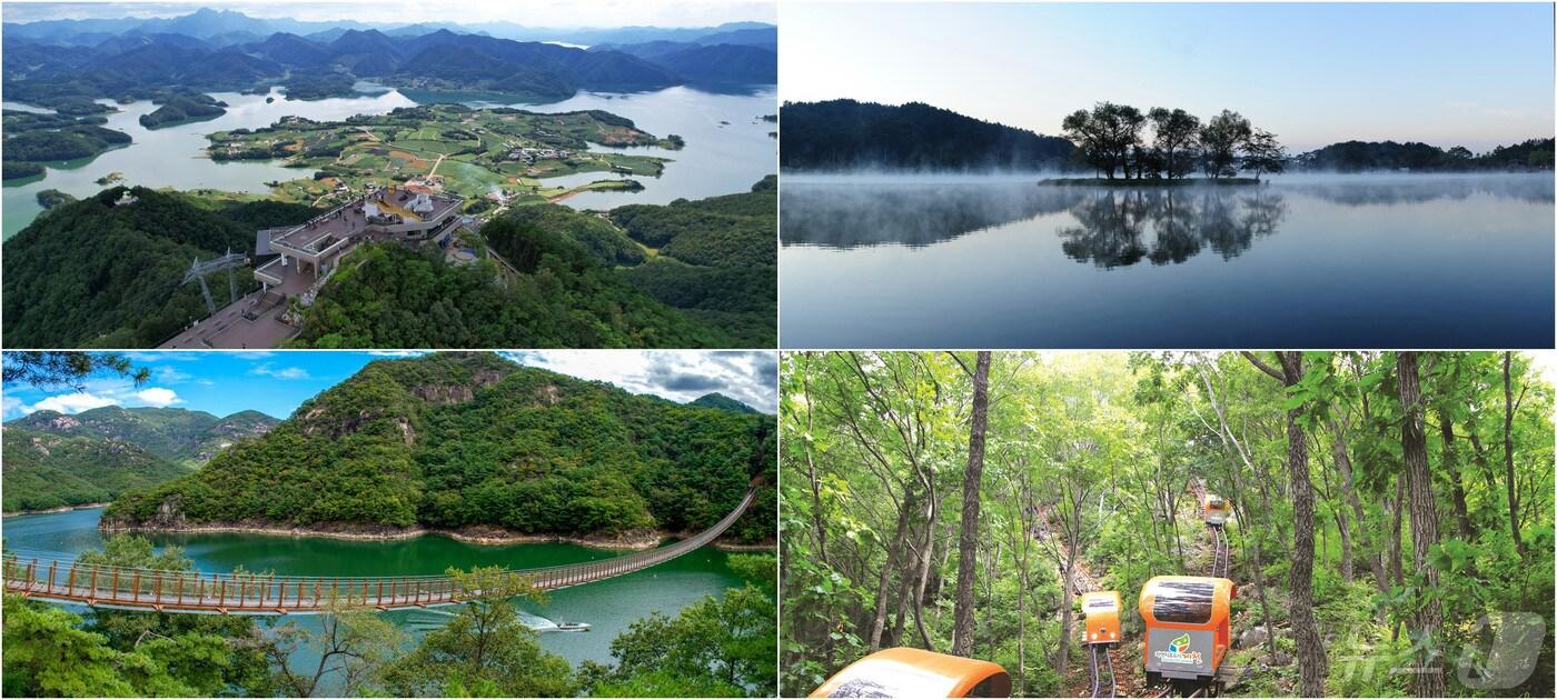본문 이미지 - 제천 주요 관광지.(시계 방향으로 청풍호케이블카, 의림지, 옥순봉출렁다리, 청풍호관광모노레일).2024.5.2/뉴스