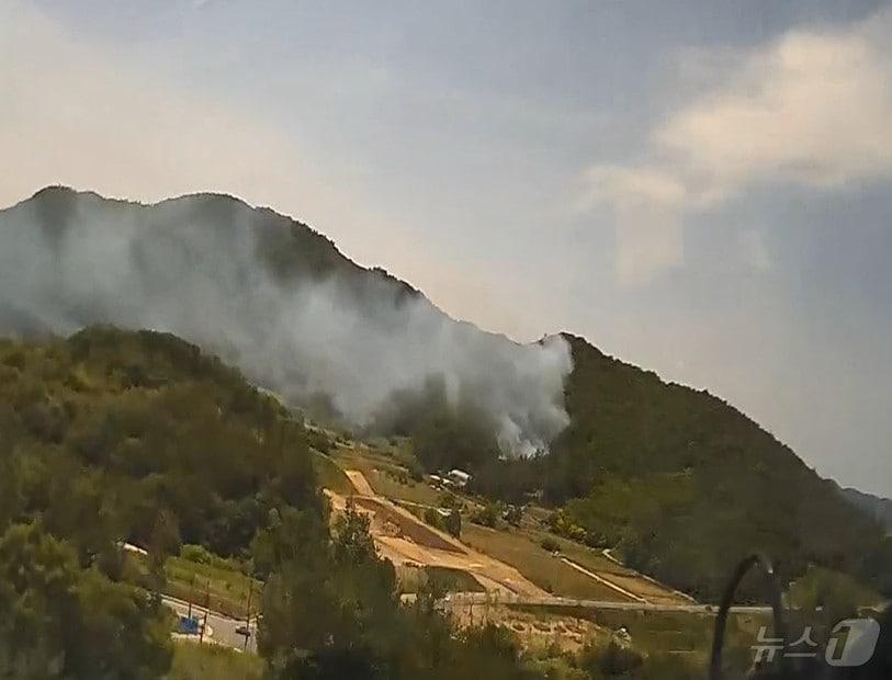 본문 이미지 - 20일 오전 11시 29분쯤 전남 보성군 겸백면 야산에서 불이 나 연기가 피어오르고 있다.(산림당국 제공)2024.5.20/뉴스1 ⓒ News1