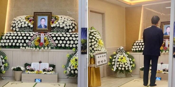 본문 이미지 - 한덕수 국무총리가 21일 오후 고(故) 이건주 한국폐암환우회장의 빈소를 찾아 조문하는 모습. (한 총리 페이스북 갈무리)/뉴스1