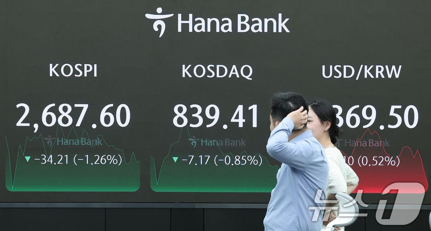 24일 오후 서울 중구 하나은행 딜링룸에서 직원이 업무를 보고 있다. 2024.5.24/뉴스1 ⓒ News1 김성진 기자