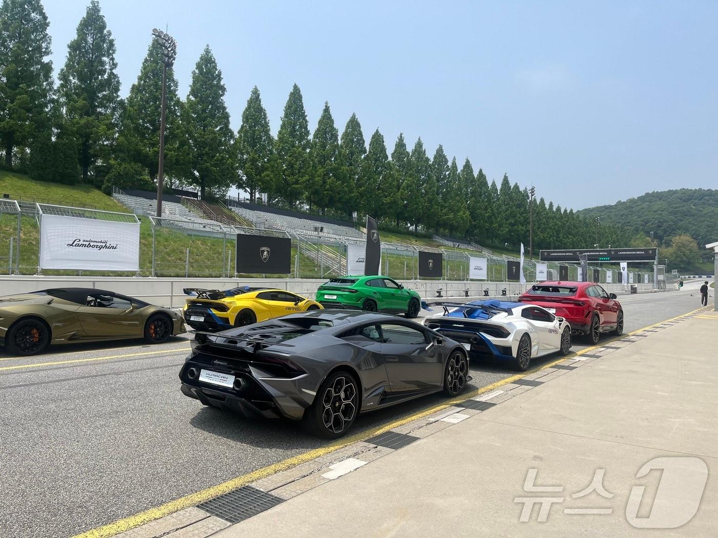 본문 이미지 - 용인 스피드웨이 서킷에 준비되어 있는 람보르기니 우라칸 시리즈.
