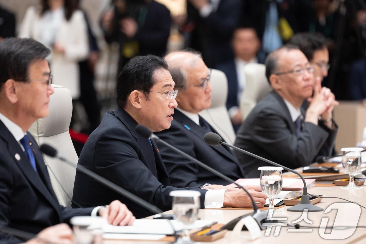 기시다 후미오 일본 총리가 27일 청와대 영빈관에서 열린 한·중·일 정상회의에서 발언을 하고 있다. (대통령실 제공) 2024.5.27/뉴스1 ⓒ News1 송원영 기자