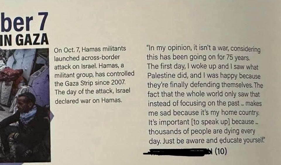 본문 이미지 - 하마스의 이스라엘 침공에 대해 &#34;행복하다&#34;고 쓴 글렌브룩 사우스&#40;GBS&#41; 고등학교 학생 글이 논란이 됐다. &#39;반유대주의&#39;라는 비난 속 학교 측이 조사를 진행 중이다. 커뮤니티가 뜨겁게 달궈지고 있다. /사진=GBS 학부모 X 2024.05.28/