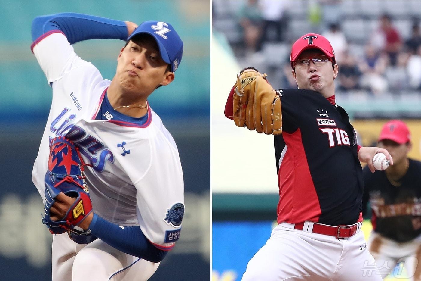 토종 에이스 빅매치를 벌이는 원태인(삼성)과 양현종(KIA). / 뉴스1 DB ⓒ News1