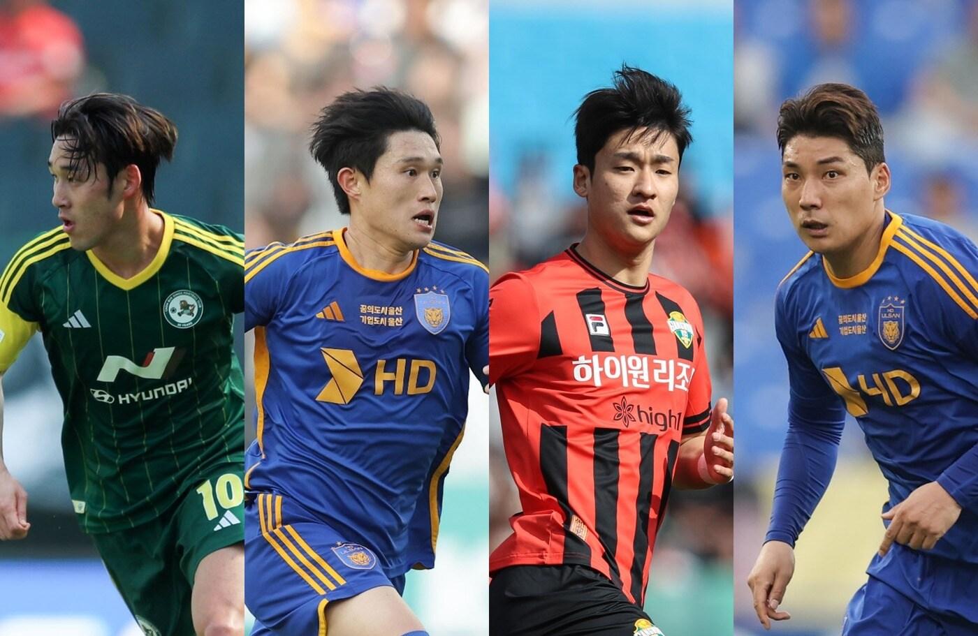 본문 이미지 - K리그 4월 이달의선수상 후보에 오른 송민규(왼쪽부터), 이동경, 이상헌, 주민규 (한국프로축구연맹 제공)