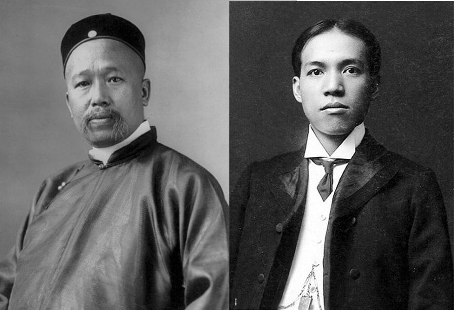 본문 이미지 - 캉유웨이(왼쪽)와 량치차오. (출처: 캉유웨이, Elmer Chickering, Public domain, via Wikimedia Commons Unknown author, 흑백사진(1905) / 량치차오, Unknown author, 흑백사진(1929년 이전), Wikimedia Commons, Public Domain)