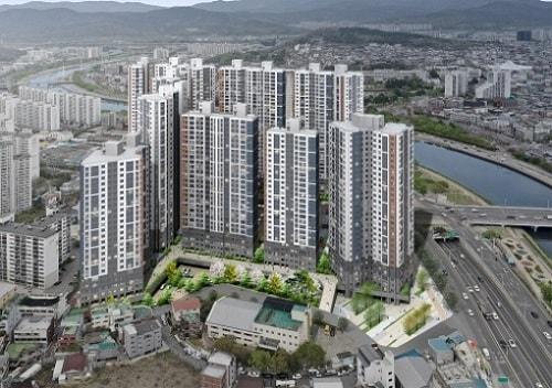 본문 이미지 - 대구 북구 침산2동에 조성 예정인 1112가구 아파트 단지 조감도.