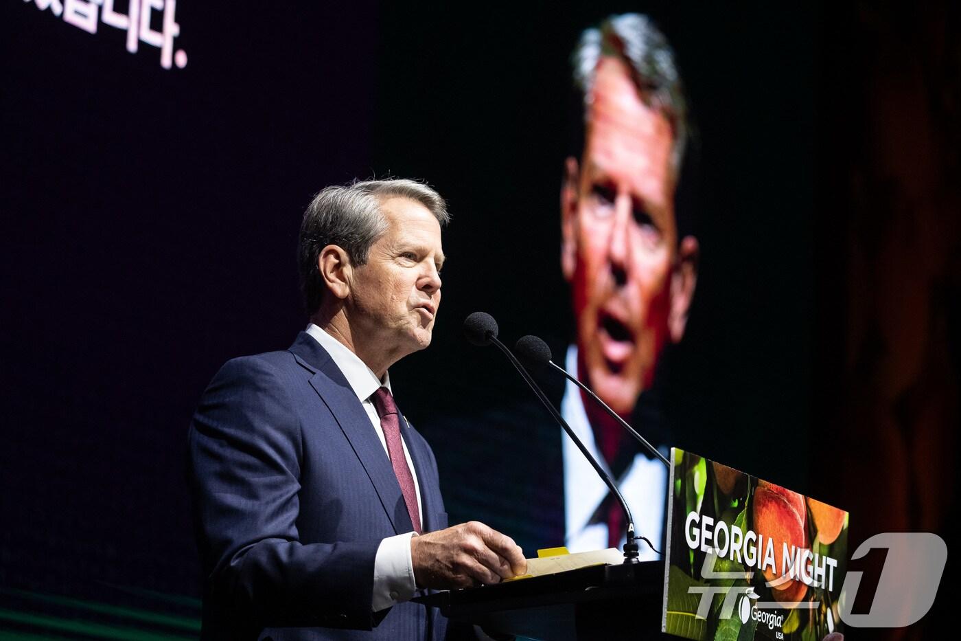 브라이언 켐프 미국 조지아 주지사가 17일 서울 여의도 콘래드 호텔에서 열린 '조지아의 밤' 행사에서 환영사를 하고 있다. 2024.6.17/뉴스1 ⓒ News1 유승관 기자