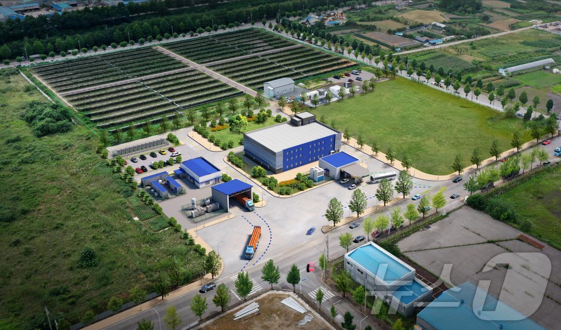 본문 이미지 - 강원 동해 북평산단 일원에 조성될 수소생산기지 구축 설비 배치 조감도.(동해시 제공) 2023.8.29/뉴스1