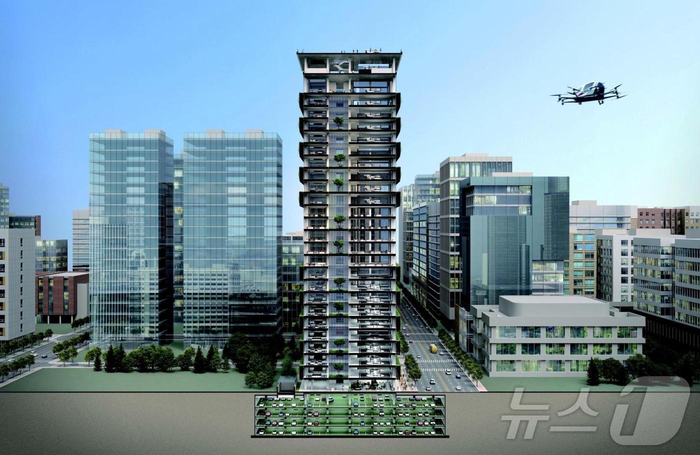  19일 현대엘리베이터는 대구광역시 도심항공교통(UAM)용 버티포트(Vertiport) 구축을 추진한다고 밝혔다. 사진은 조감도.(현대엘리베이터 제공)2024.6.19/뉴스1