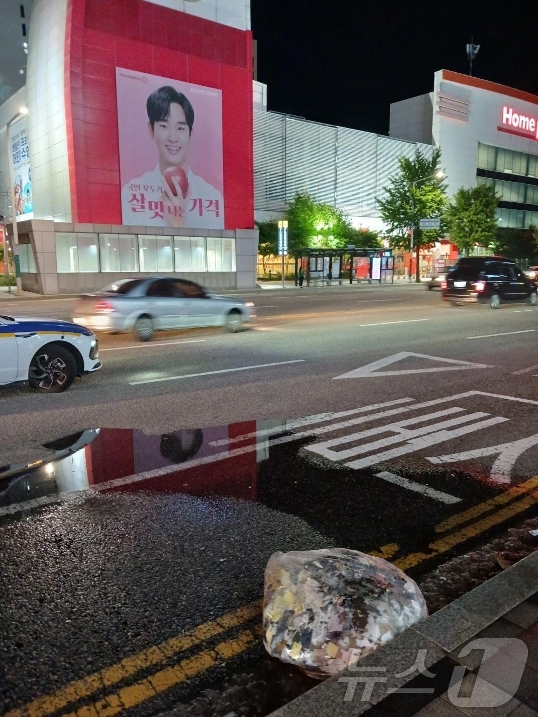 본문 이미지 - 1일 오후 인천 미추홀구 용현동 도로변에 북한이 보낸 오물풍선 잔해가 떨어져 있다. (인천소방본부 제공)2024.6.2/뉴스1 ⓒ News1 이시명 기자