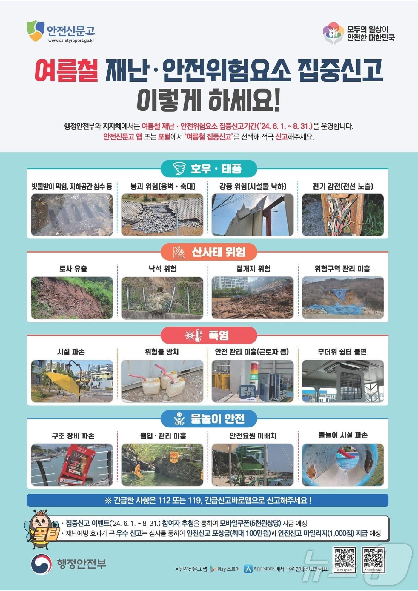 본문 이미지 - 안전신문고 '여름철 재난·안전 위험요소 집중신고 기간'. (행안부 제공)ⓒ 뉴스1