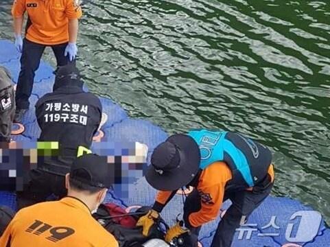 본문 이미지 - 2일 오후 2시 8분쯤 강원 춘천시 남면 박암리의 한 리조트 인근에서 A씨(22)가 불에 빠지는 사고가 발생했다. (강원도 소방본부 제공) 2024.6.2/뉴스1