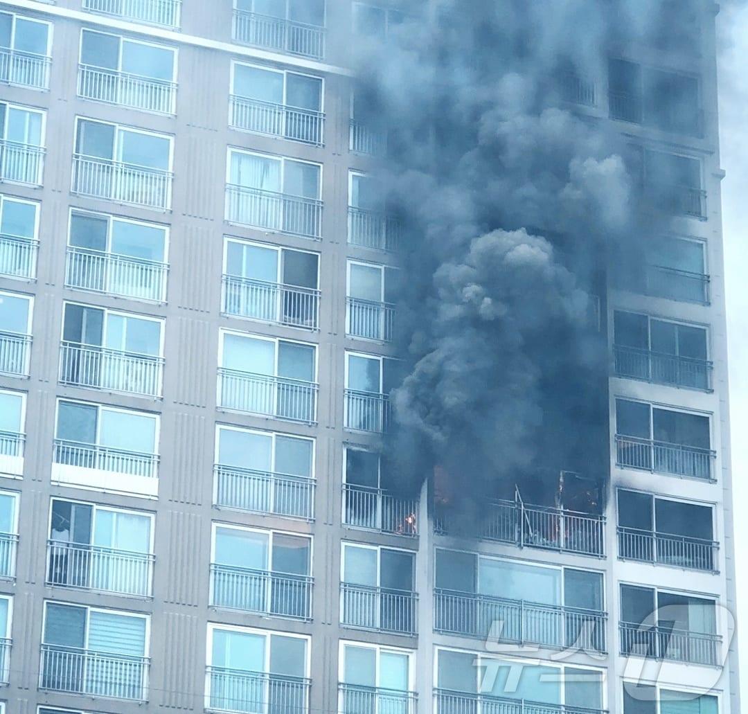 본문 이미지 - 20일 오후 1시 22분쯤 서울 강남구 역삼동에서 화재가 발생했다.(독자제공)