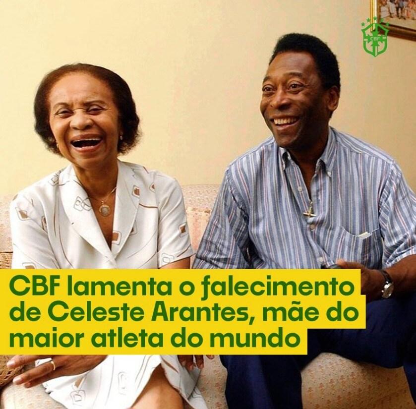 본문 이미지 - '축구 황제' 펠레(오른쪽)와 어머니 셀레스치 아란치스의 생전 모습. (브라질축구연맹 SNS 캡처)