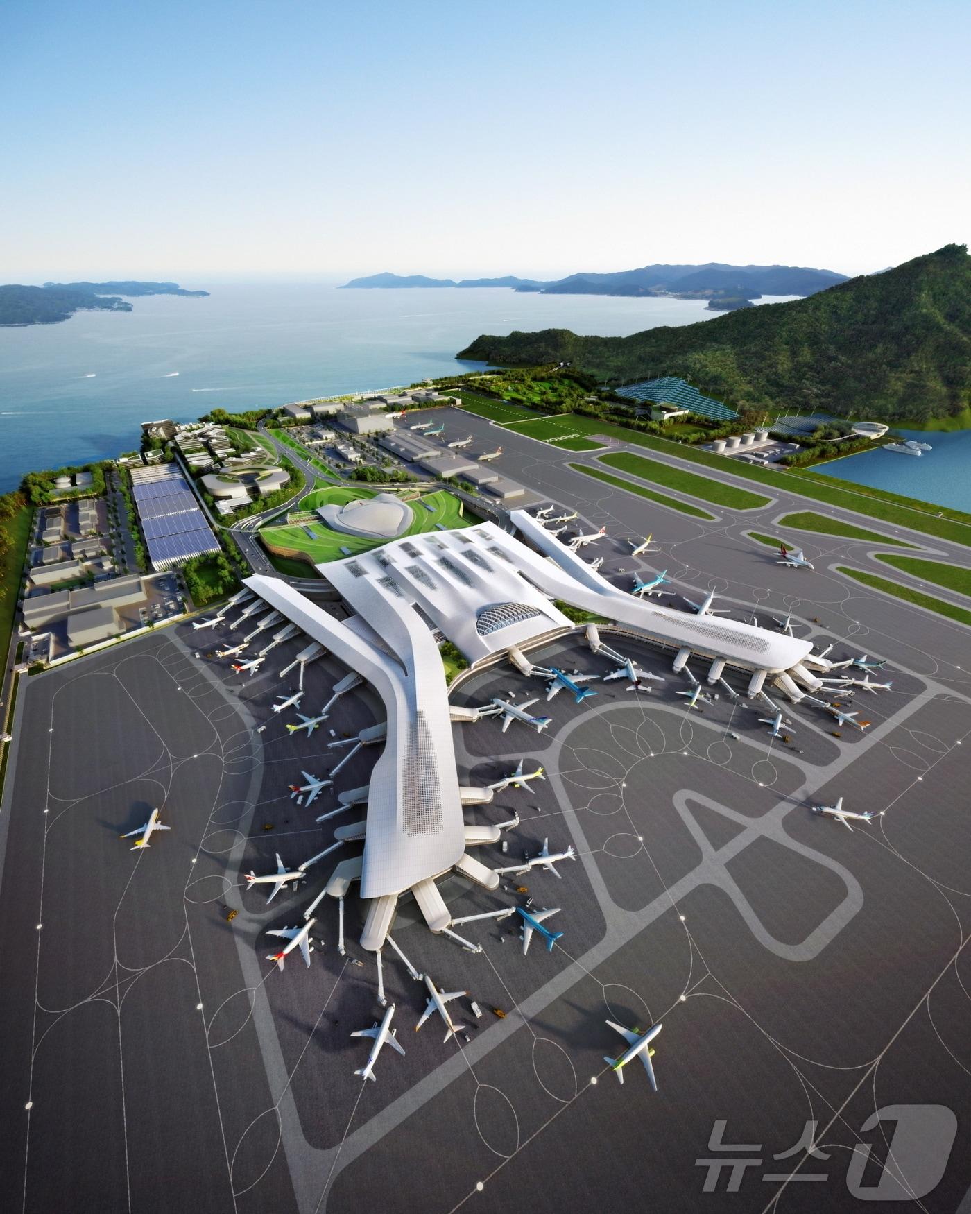 본문 이미지 - 가덕도신공항 여객터미널 후면 조감도.(희림종합건축사사무소 제공)