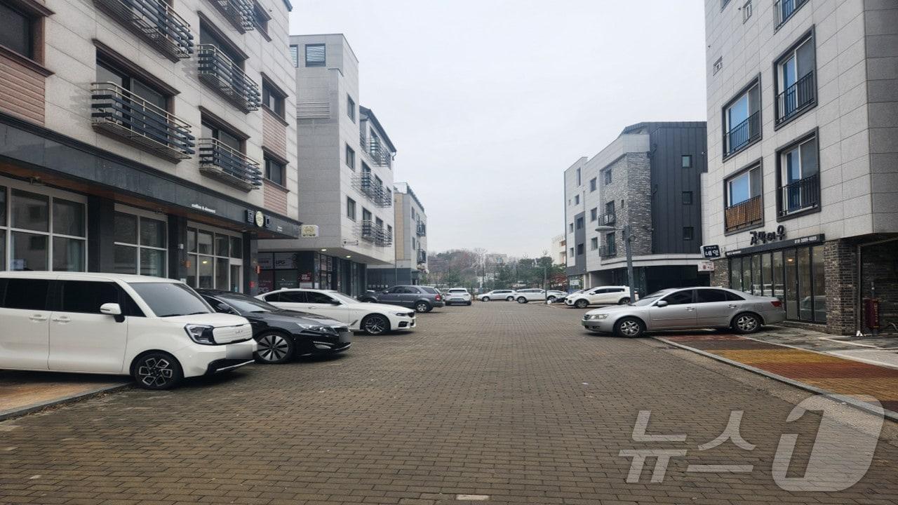 본문 이미지 - 경기 파주시가 운정신도시 가람마을 상권 주변에 대해 주정차금구역으로 정해 특별관리하기로 했다. 인도에 불법 주차된 차량들. (파주시 제공)