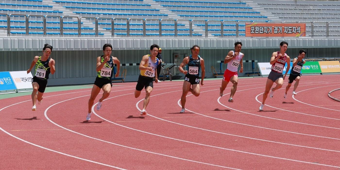 고승환 26일 강원 정선종합운동장에서 열린 제78회 전국육상경기선수권대회 남자 일반부 200ｍ 결선에서 20초49로 우승했다.(대한육상연맹 제공)
