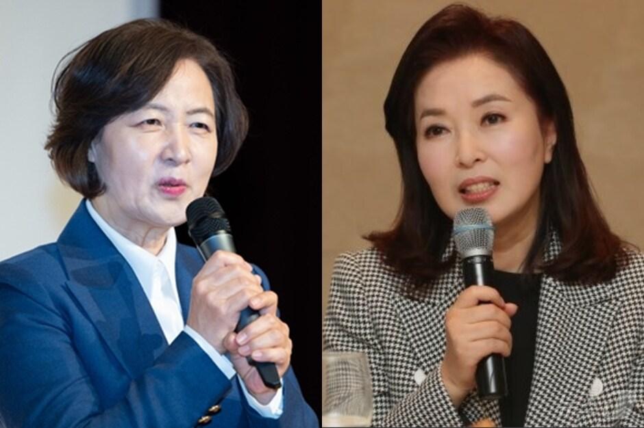 본문 이미지 - 6선의 더불어민주당 추미애 의원과 초선인 국민의힘 김민전 의원. ⓒ 뉴스1 