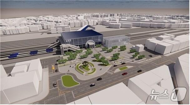 본문 이미지 - 경북 상주~김천구미 KTX역을 오가는 직행 시외버스가 오는 11월1일부터 운행된다. 사진은 김천역 선상역사 조감도/뉴스1 ⓒ News1 정우용 기자