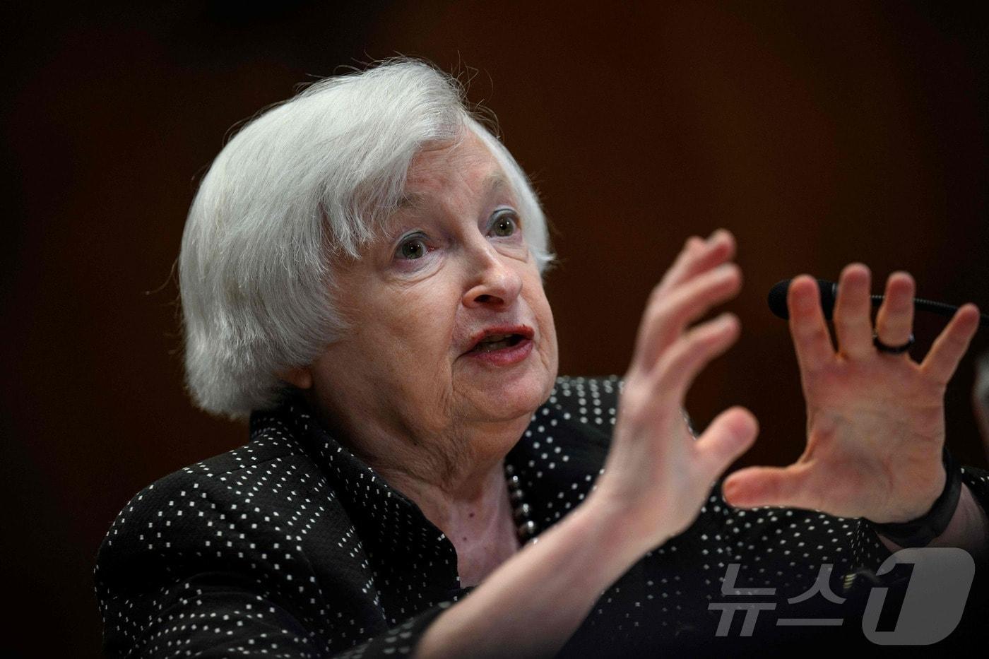 재닛 옐런 미국 재무 장관이 4일(현지시간) 워싱턴 의사당의 상원 재정 및 일반정부 예산 소위원회 청문회에 출석해 “고용시장은 놀라울 정도로 양호하다”고 밝히고 있다. 2024.06.05 ⓒ AFP=뉴스1 ⓒ News1 우동명 기자