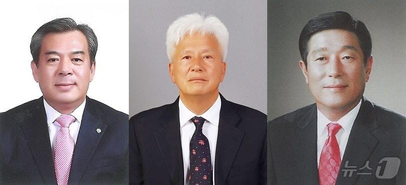 본문 이미지 - 유근기 전 군수, 이성로 전 교수, 조상래 전 도의원(왼쪽부터, 가나다순)2024,6,6/ 뉴스1