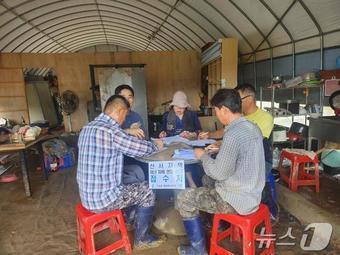 본문 이미지 - 대전 중구 산성동행정복지센터 직원이 11일 비 피해 지역인 침산동에서 피해 신고를 접수하고 있다.(대전 중구 제공)/뉴스1 ⓒ News1 김경훈 기자