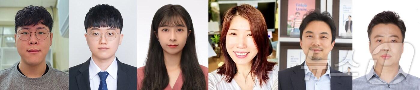 (사진 왼쪽부터) 조건호, 김기동, 진위현 인하대학교 바이오시스템융합학과 대학원생, 손세진 생명과학과 교수, 전태준 생명공학과 교수, 김선민 기계공학과 교수.(인하대 제공)2024.7.12/뉴스1