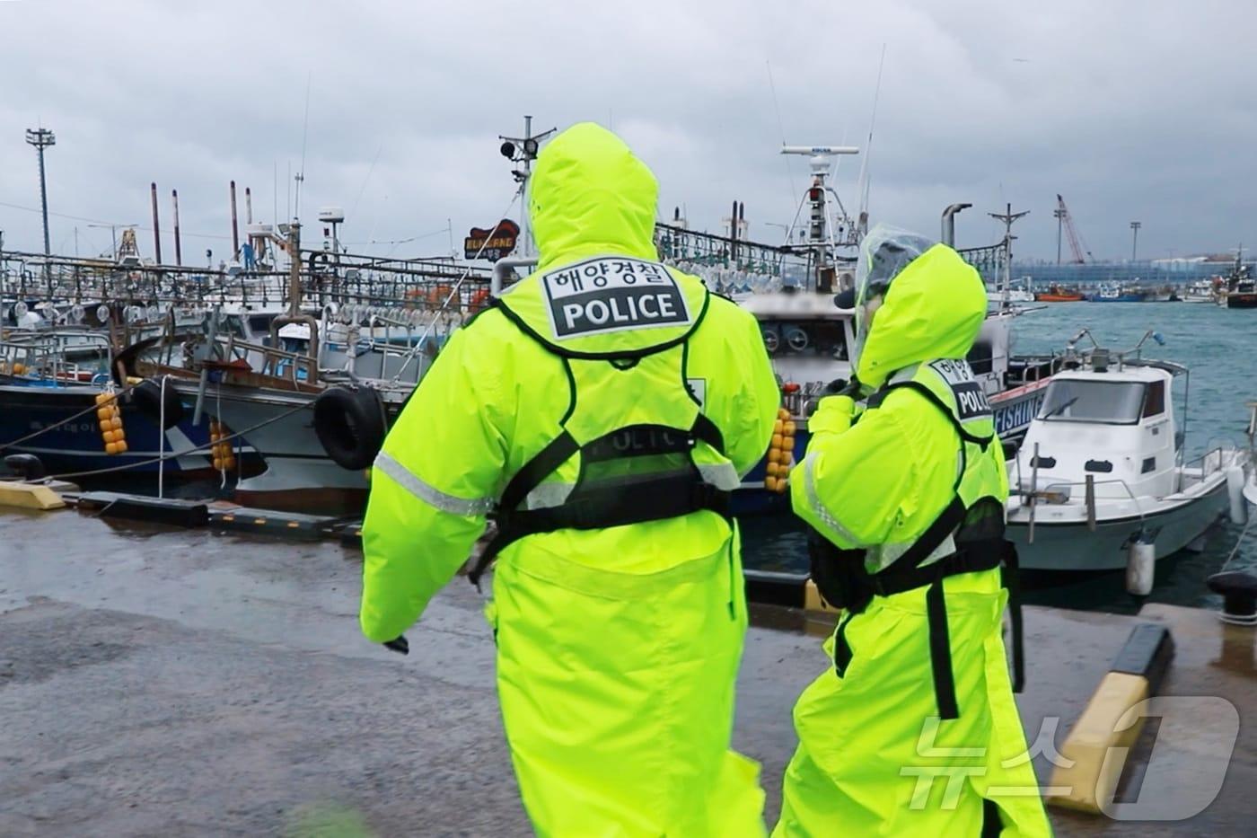 제주해양경찰청(청장 박상춘)은 여름·가을철 태풍으로 인한 해양 사고 피해 최소화를 위해 대책을 추진한다. 제주해경이 태풍 내습을 앞두고 항구내 어선들의 결박상태 등을 점검하고 있다.(제주해경청 제공)/뉴스1 