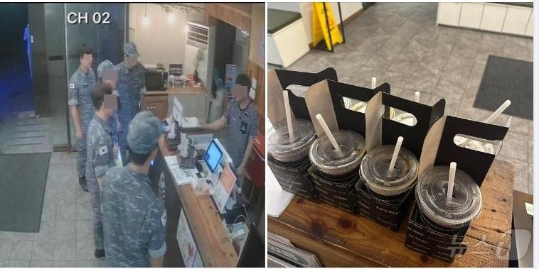 본문 이미지 - 지난 9일 휴가를 맞아 제주를 찾은 독도함 장병 5명에게 제주도의 한 식당 매니저가 원가만 받았다. 이에 감동한 해군 용사들은 먼곳에 있는 카페까지 사 커피 8잔을 산 뒤 돌아와 감사 인사를 표했다. (육대전 갈무리) ⓒ 뉴스1  