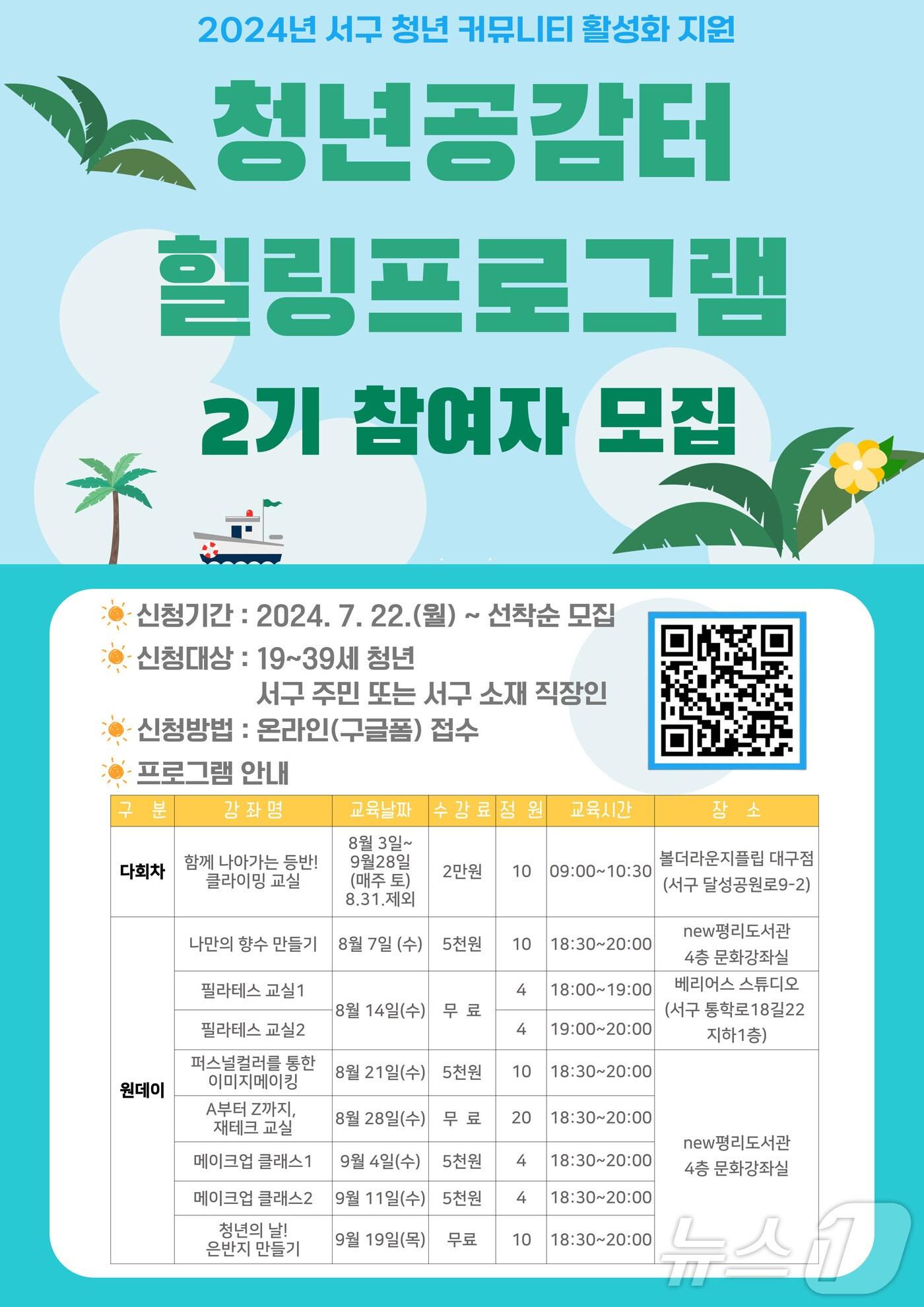 본문 이미지 - 대구 서구의 '청년공감터 힐링프로그램' 2기 홍보 포스터 (대구 서구 제공)