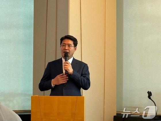 본문 이미지 - 박동석 산일전기 대표이사가 15일 서울 영등포구 여의도 63스퀘어에서 열린 기업공개(IPO) 기자간담회에서 발언하고 있다. @News1 강수련 기자