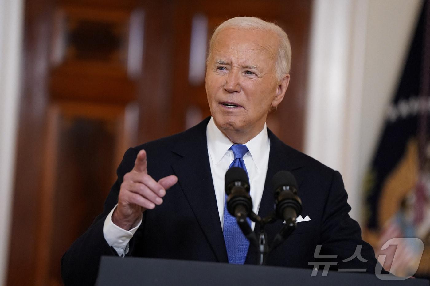 바이든 미국 대통령이 1일&#40;현지시간&#41; 미국 워싱턴DC 백악관에서 도널드 트럼프 전 대통령의 2020년 대선 결과 뒤집기 혐의와 관련한 연방대법원의 판결 내용에 대해 연설하고 있다. 2024.07.01. ⓒ 로이터=뉴스1 ⓒ News1 조유리 기자