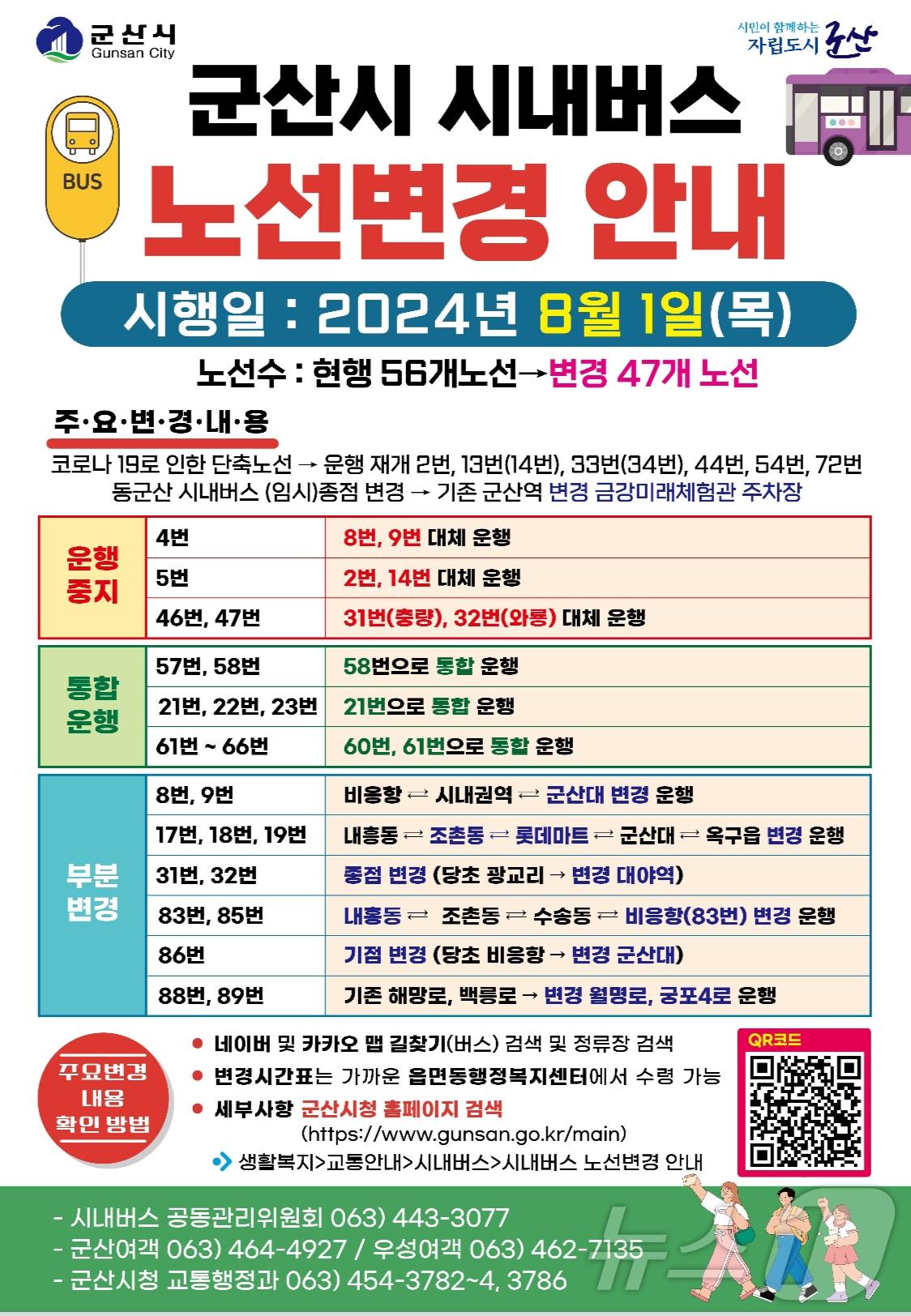 본문 이미지 - 군산시가 8월부터 시내버스 일부 노선을 변경한다.(군산시 제공) 2024.7.22/뉴스1