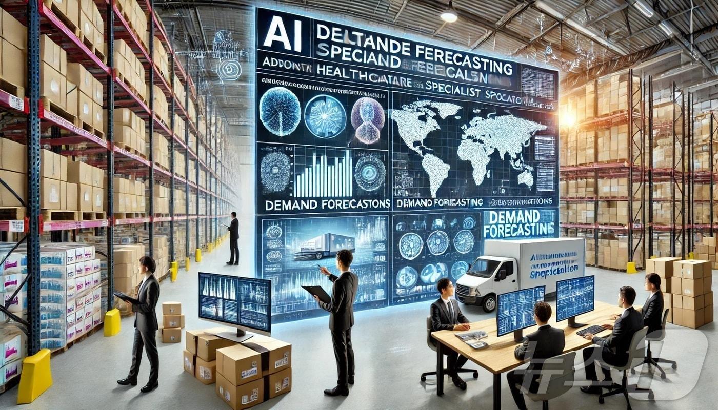 한미사이언스 온라인팜의첨단 인공지능(AI) 수요예측 솔루션 도입 상황 AI가 묘사한 이미지.(한미사이언스 제공)  