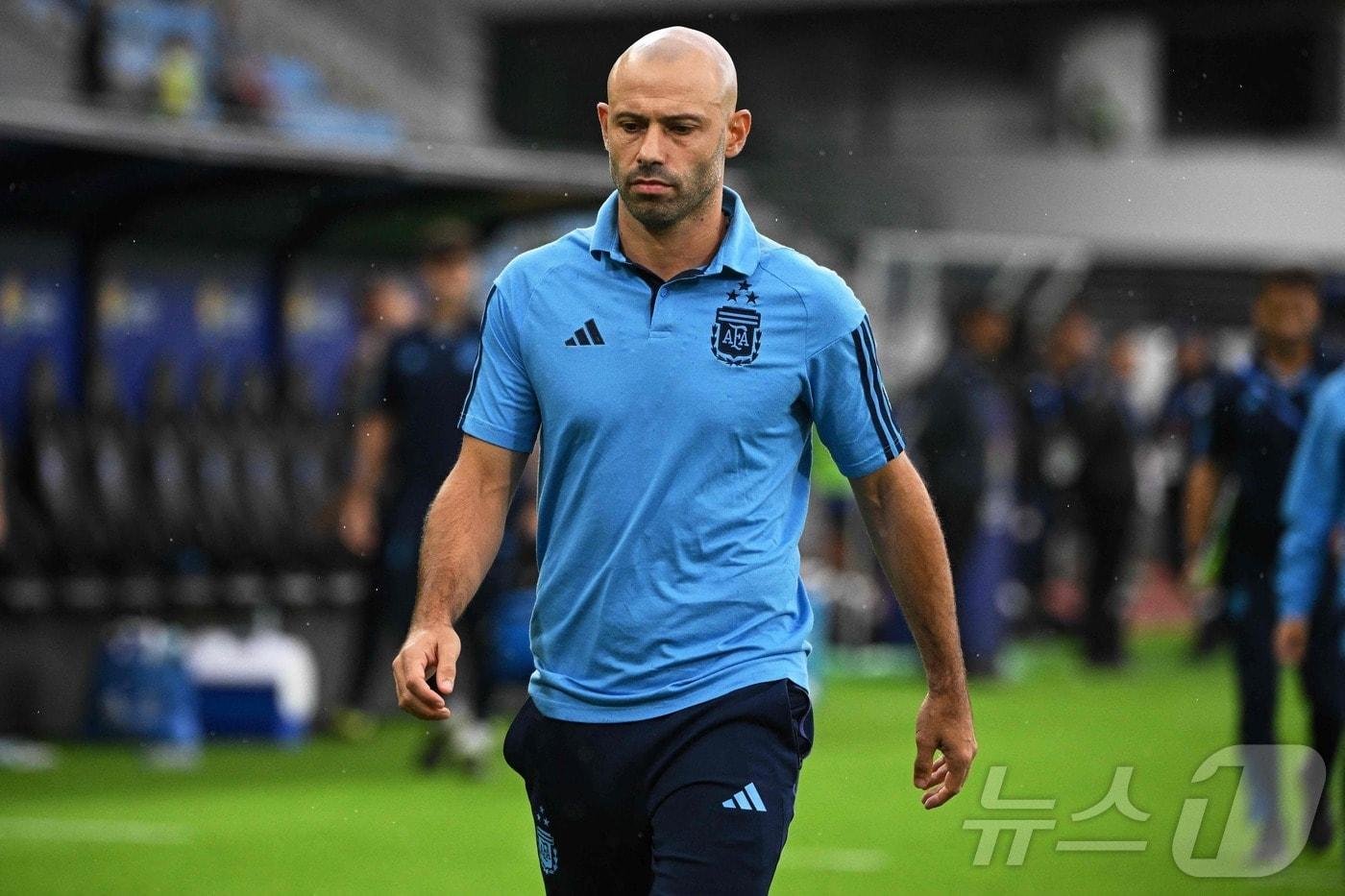 하비에르 마스체라노 아르헨티나 감독이 2024년 2월8일 카라카스의 브리히도 이리아르테 경기장에서 열린 베네수엘라와의 경기에 참석한 모습. ⓒ AFP=뉴스1 ⓒ News1 김지현 기자