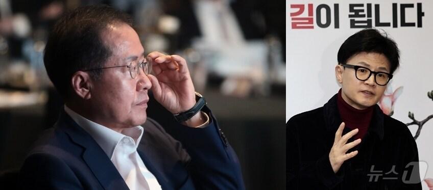 본문 이미지 -  한동훈 국민의힘 대표(오른쪽)와 홍준표 대구시장. ⓒ 뉴스1