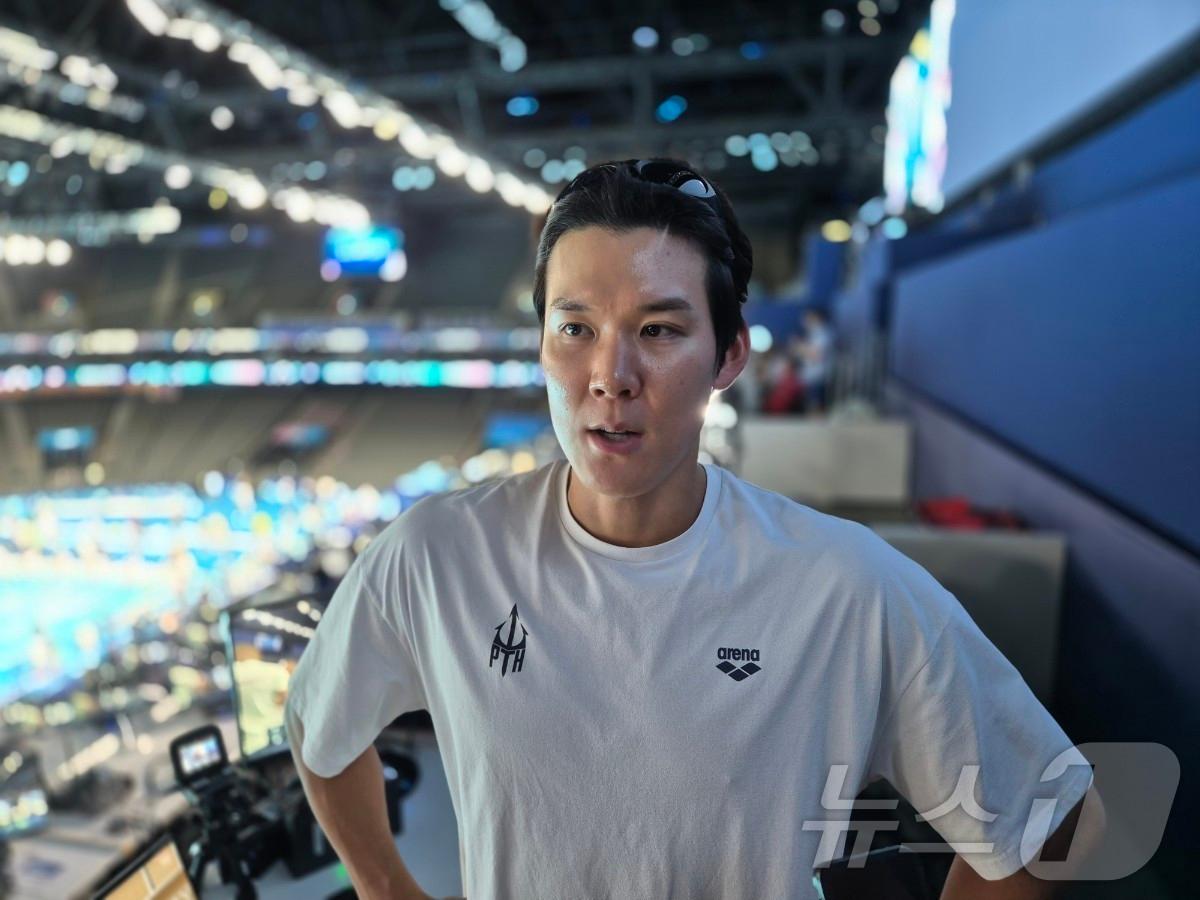 본문 이미지 - 프랑스 파리 라데팡스 아레나를 찾은 박태환 SBS 해설위원. 2024.7.26/뉴스1 ⓒ News1 이상철 기자