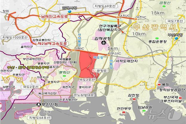 본문 이미지 -  빨간색으로 음영처리 된 부분이 부산 에코델타시티.(한국수자원공사 제공)/뉴스1 