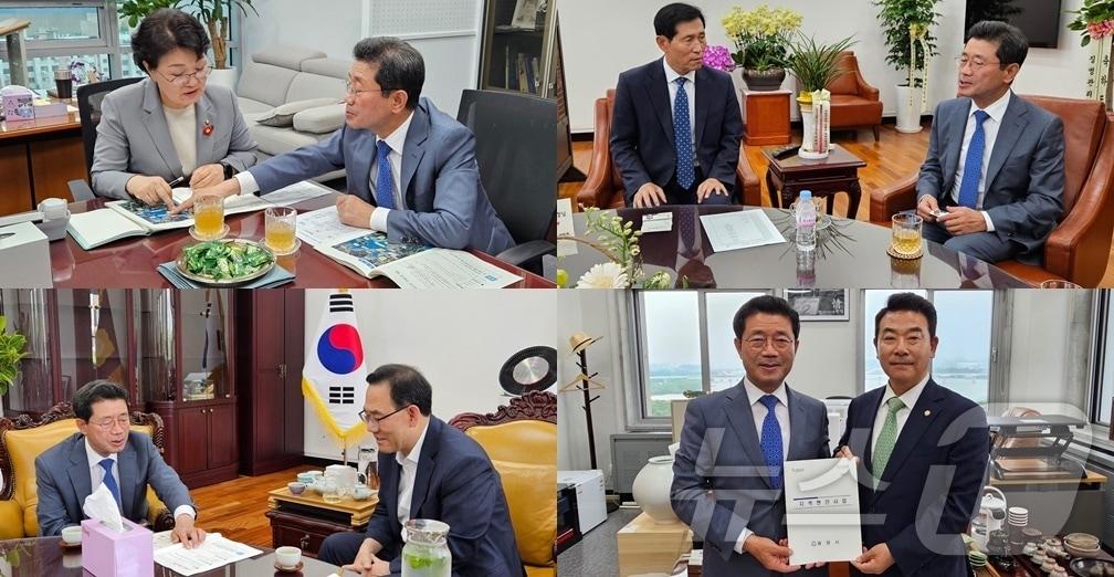 본문 이미지 - 4일 정인화 광양시장이 지역현안사업 건의를 위해 국회를 방문하고 지역구 권향엽 의원과 이학영 주호영 부의장, 박정 예결위원장을 만나 지역현안사업비를 건의했다(시계방향)(광양시 제공)2024.7.5/  