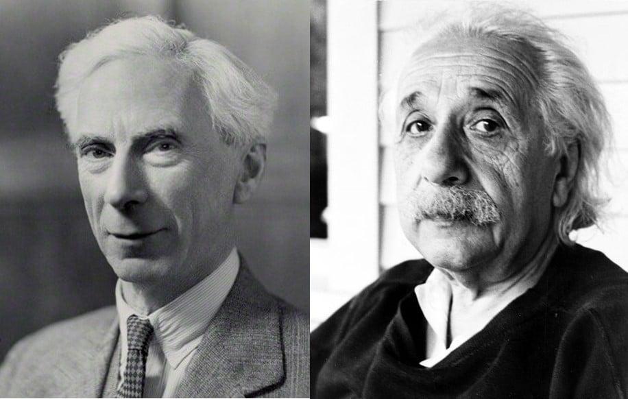 본문 이미지 - 버트란드 러셀(왼쪽)과 알베르트 아인슈타인. (출처: John D. Schiff: 아인슈타인 흑백사진(1950s), Bassano Ltd: 러셀 사진(1936), Wikimedia Commons, Public Domain)
