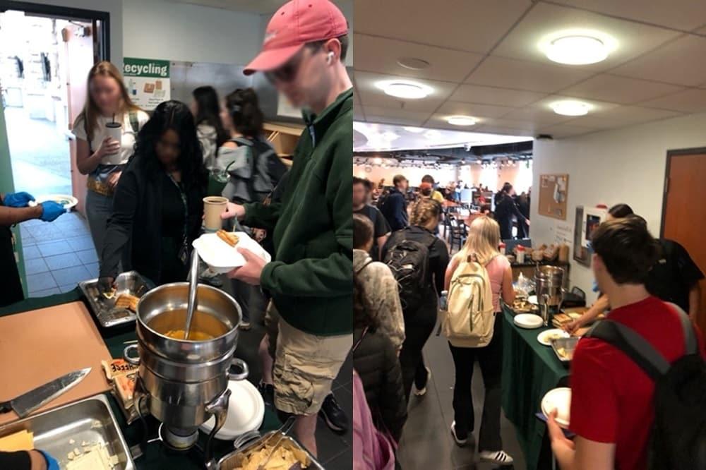 본문 이미지 - 아머드 프레시로 만든 제품을 먹기 위해 줄 선 미 대학교 식당 모습. /제공 아머드 프레시