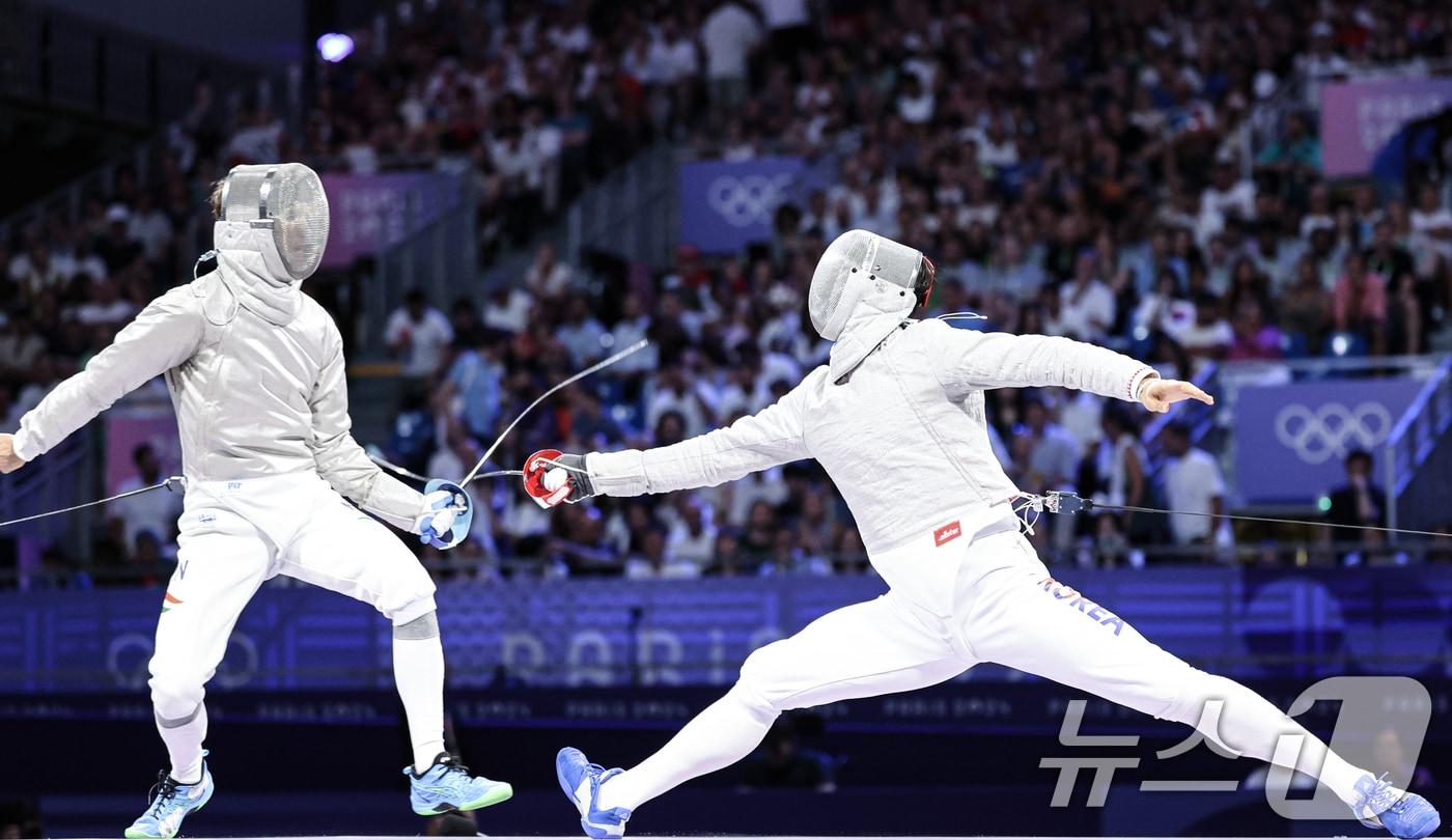 오상욱 경기 모습. 2024.8.1/뉴스1 ⓒ News1 이동해 기자