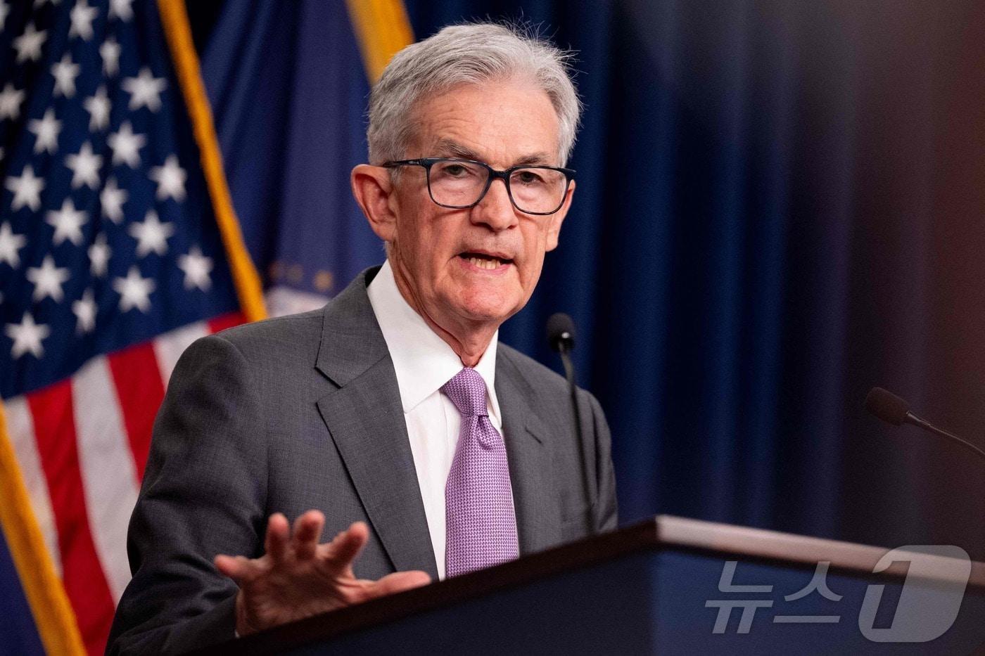 제롬 파월 미국 연방준비제도(Fed) 의장이 31일(현지시간) 공개시장위원회(FOMC) 직후 열린 기자회견에서 발언하고 있다. 2024.07.31. ⓒ AFP=뉴스1 ⓒ News1 김종훈 기자