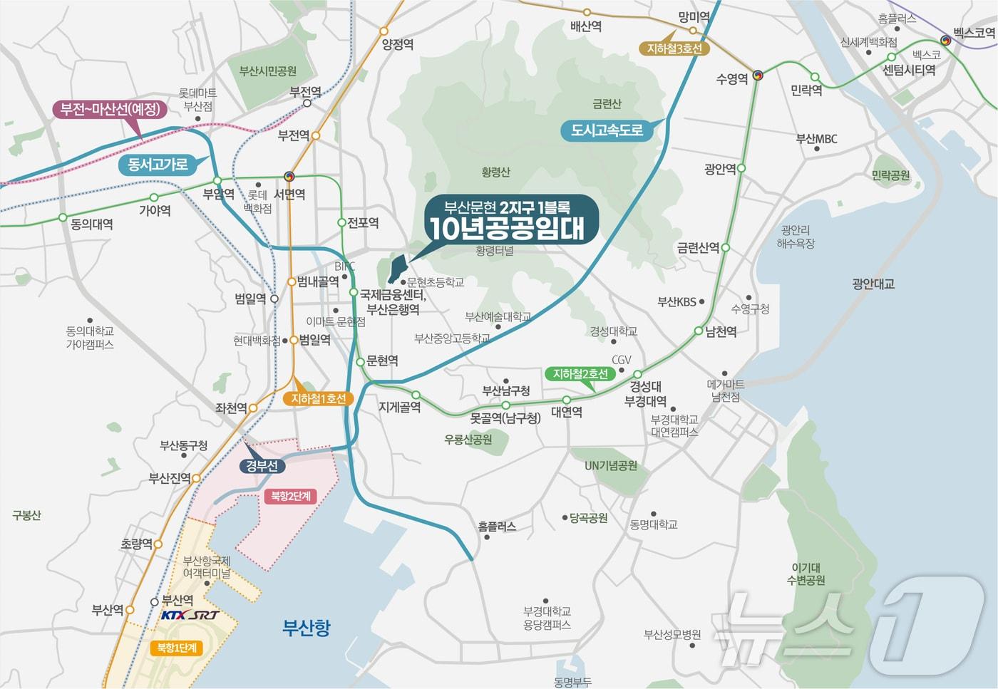 부산 문현2지구 1블록 문현 푸르지오 트레시엘 위치도.(LH 부산울산지역본부 제공)