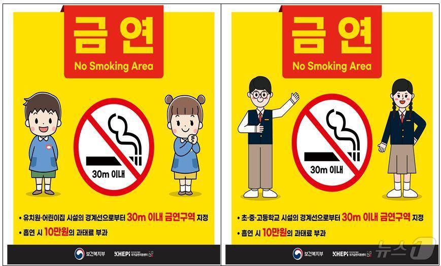 본문 이미지 - 어린이집, 유치원, 초·중·고교 금연구역 안내 홍보물.(보건복지부 제공)