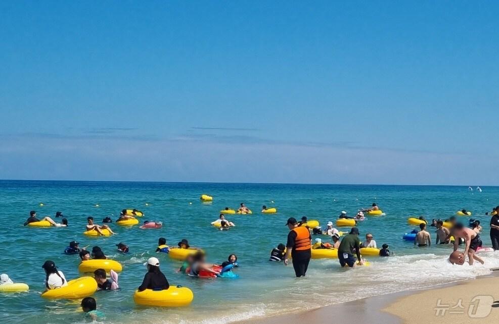 본문 이미지 - 무더위가 이어진 17일 오후 강원 동해안 대표 해변관광지인 경포해수욕장을 찾은 피서객들이 물놀이를 즐기고 있다.2024.8.17/뉴스1 윤왕근 기자