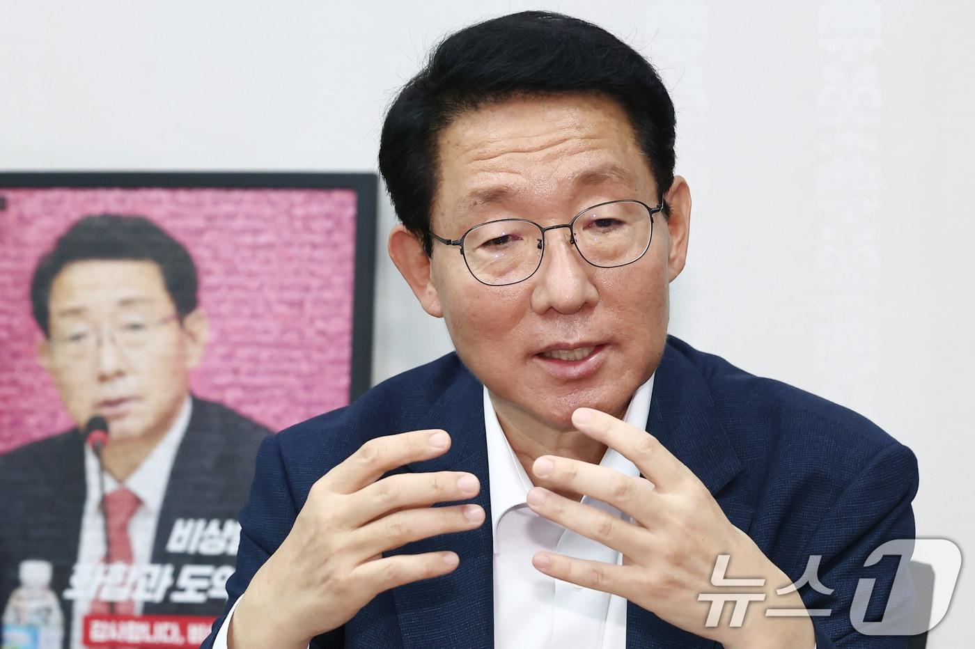 본문 이미지 - 김상훈 국민의힘 정책위의장이 19일 오후 서울 여의도 국회에서 뉴스1과 인터뷰를 하고 있다. 2024.8.19/뉴스1 ⓒ News1 김민지 기자